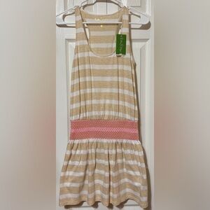 Lilly Pulitzer Tideline Dress Sleeveless Beige Striped Smocked Waist NWT XXS